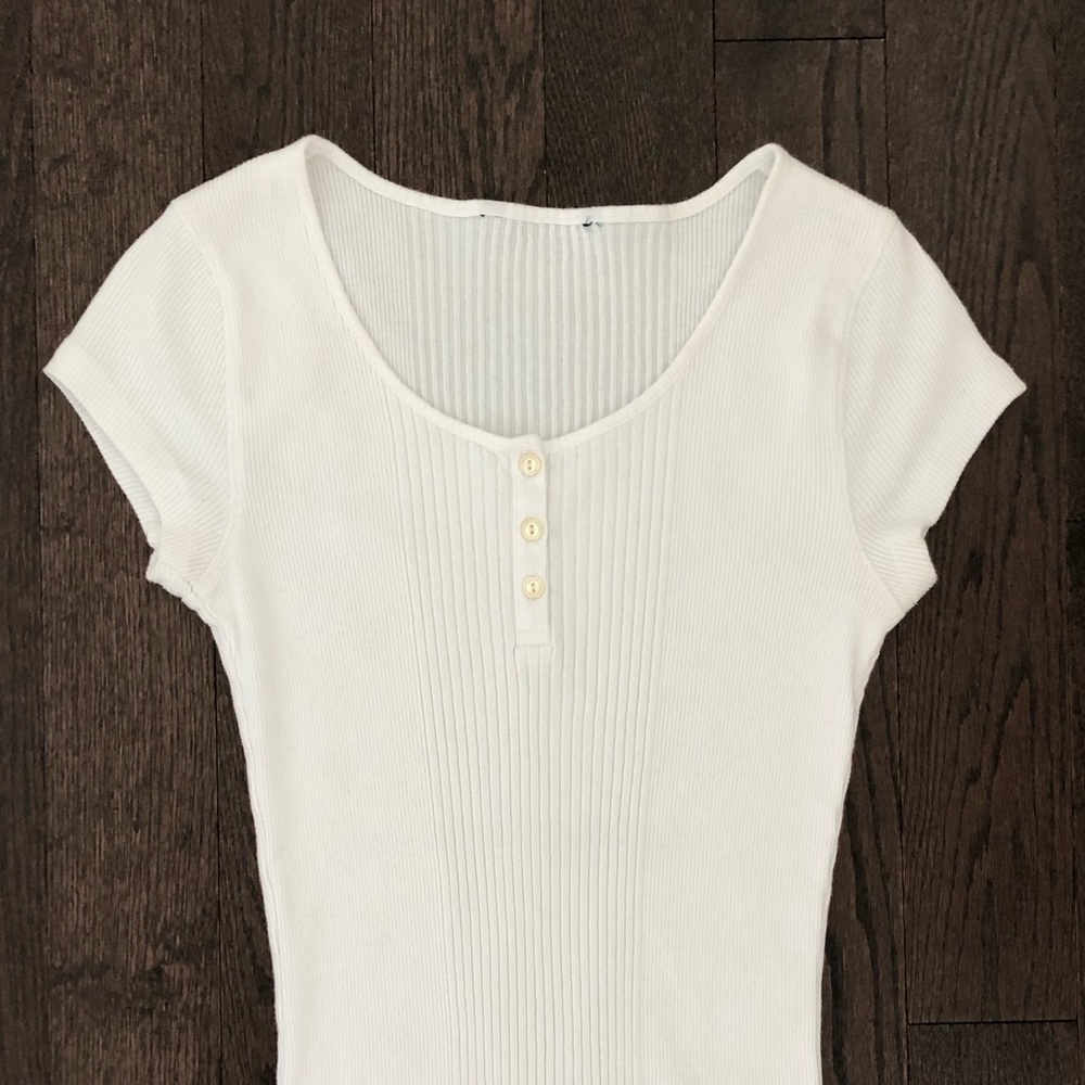 Ralph Lauren White Ribbed Short Sleeve Top